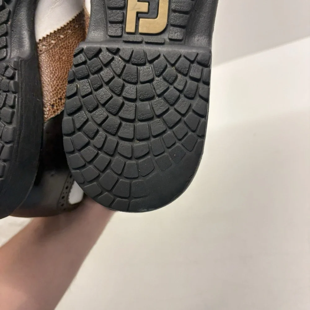 Footjoy Icon FJ Mens White Brown Black Lizard Print Golf Shoes Size 10.5